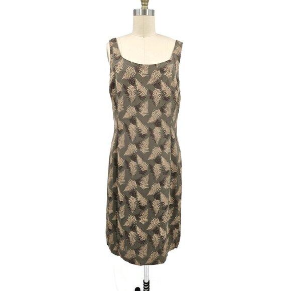 VTG 90s New Calvin Klein Silk Dress Womens 14 Green Fern Print Tank - Picture 1 of 6